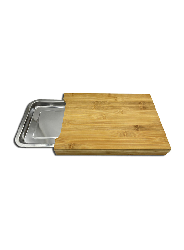 Excellent Houseware Bamboo Cutting Board with Stainless Steel Bowl, Brown