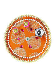 18cm Basanti Pooja Thali with Lamp, Orange