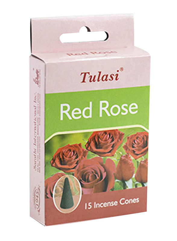 Tulasi Red Rose Incense Dhoop Cones, 15 Pieces, Red