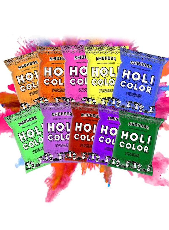 

Madhoor Holi Colour Powder, 100g x 10 Piece, Ages 3+, Assorted