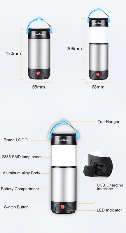 SupFire T9 Dual-USB Camping Light, Grey/White