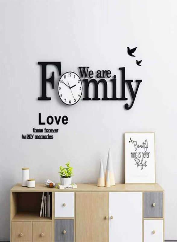 We are Family Acrylic 3D Wall Clock, Black