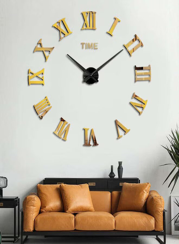 3D DIY Modern Roman Numbers Large Mirror Surface Acrylic Wall Clock, Gold