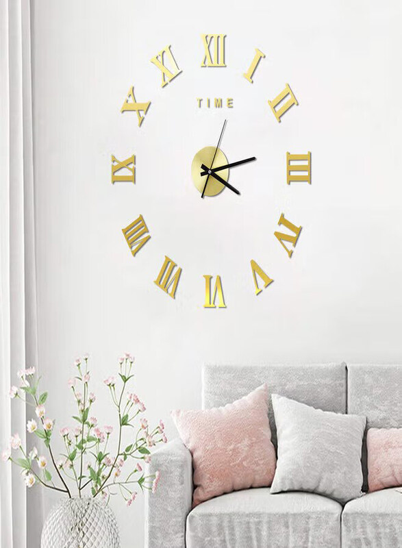 3D DIY Modern Roman Numbers Large Mirror Surface Acrylic Wall Clock, Gold