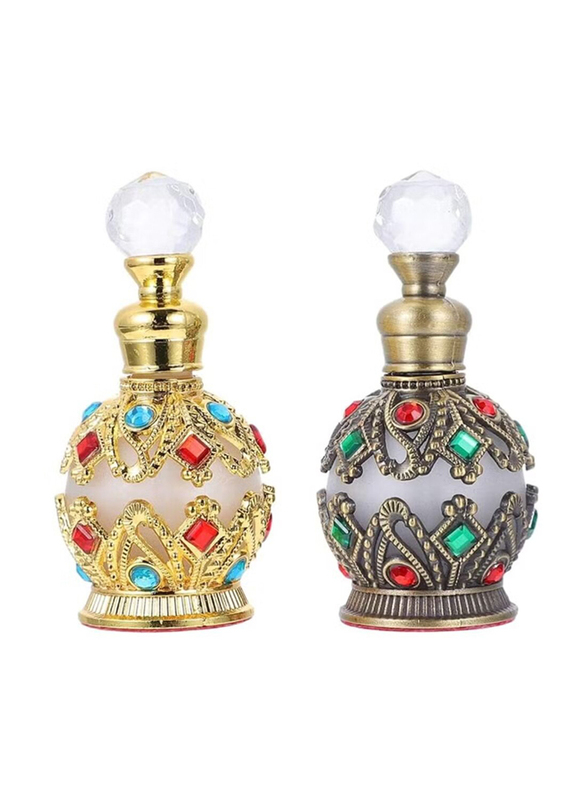 Vintage Refillable Antique Gemstone Crystal Glass Perfume Bottles, 2 x 15ml, Multicolour