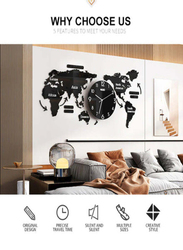 DIY 3D World Map Acrylic Wall Clock Decor, Black