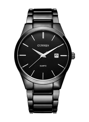 Curren Analog Watch for Men with Stainless Steel Band, Water Resistant, J0280B, Black