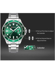 Curren Classic Luminous Analog Watch for Men with Stainless Steel Band, Water resistance, Silver-Green