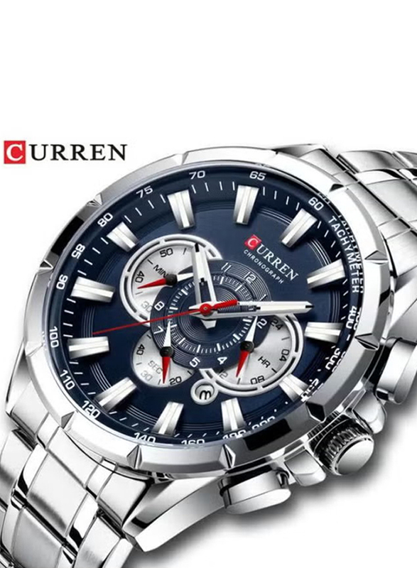 Curren Business Analog Watch for Men with Stainless Steel Band, Water Resistant, J4211S-BL-KM, Silver-Blue