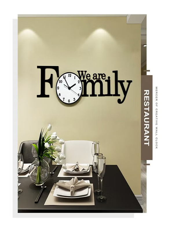 We are Family Acrylic 3D Wall Clock, Black