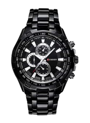 Curren Quartz Wrist Analog Watch for Men with Stainless Steel Band, Water Resistant and Chronograph, 8023, Black