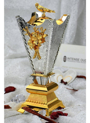 Intense Corner Flower Design with Bird Lid Incense Burner for Ramadan, Silver/Gold