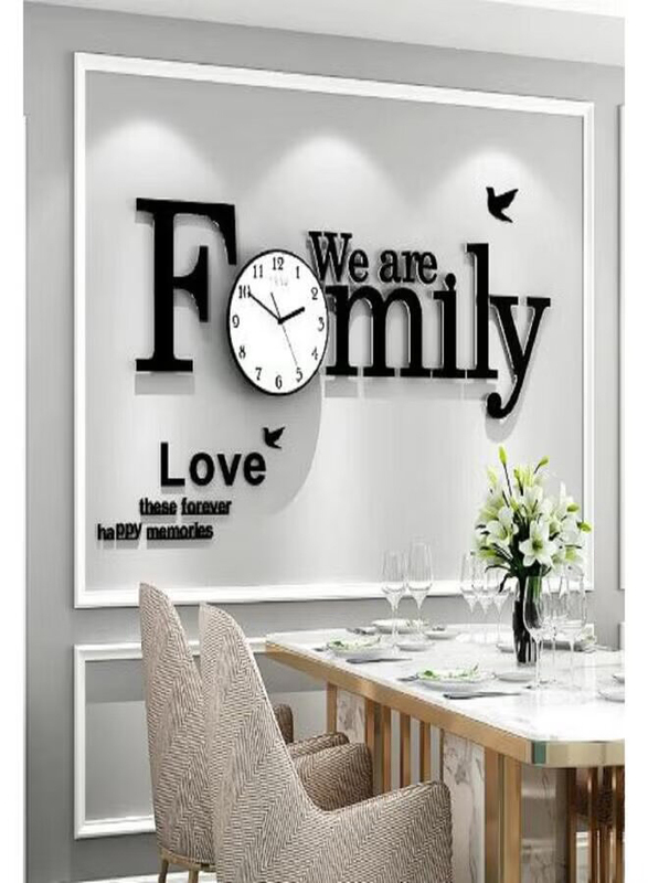 We are Family Acrylic 3D Wall Clock, Black