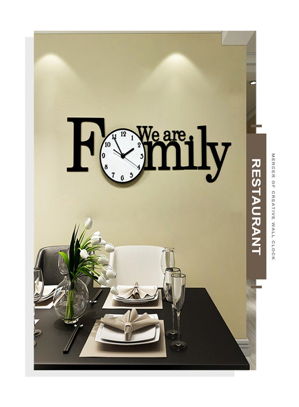 Acrylic 3D Large "We Are Family" Silent Wall Clock Decor, Black
