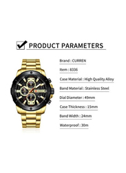Curren Quartz Analog Watch for Men with Stainless Steel Band, Water Resistant and Chronograph, J4057G-KM, Gold-Black