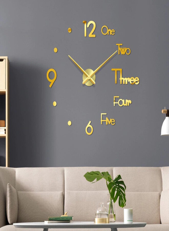 Acrylic Sticker DIY Luminous Number Words Mute Wall Clock, Gold