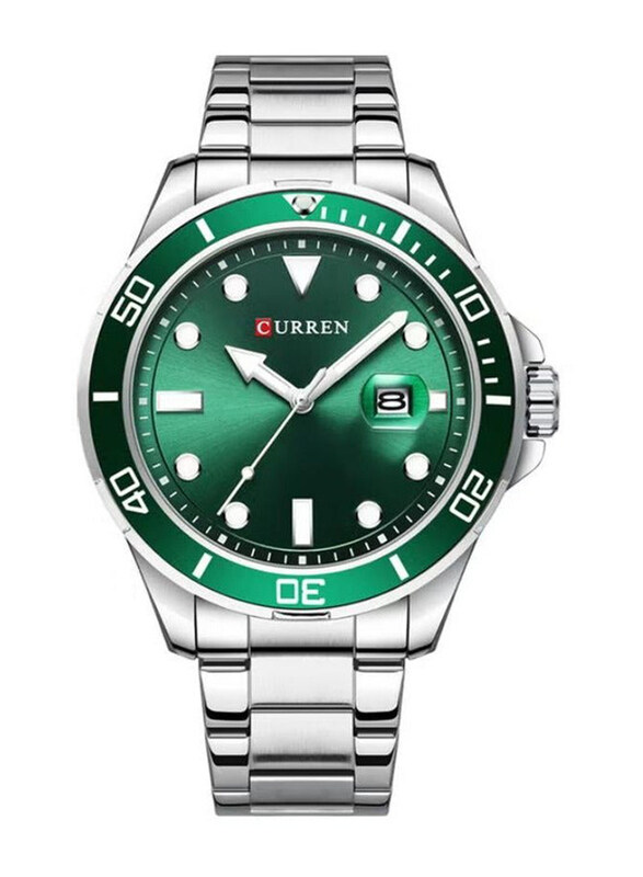 

Curren Classic Luminous Analog Watch for Men with Stainless Steel Band, Water resistance, Silver-Green