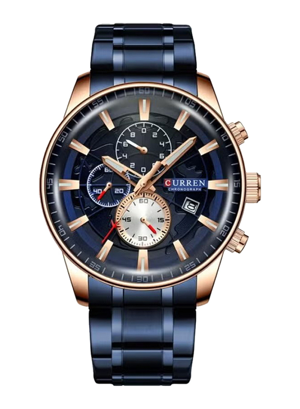 Curren Quartz Analog Watch for Men with Stainless Steel Band, Water Resistant and Chronograph, J4518RG-BL-KM, Blue