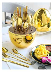 24-Piece Stainless Steel Cutlery Set with Storage Holder, Gold