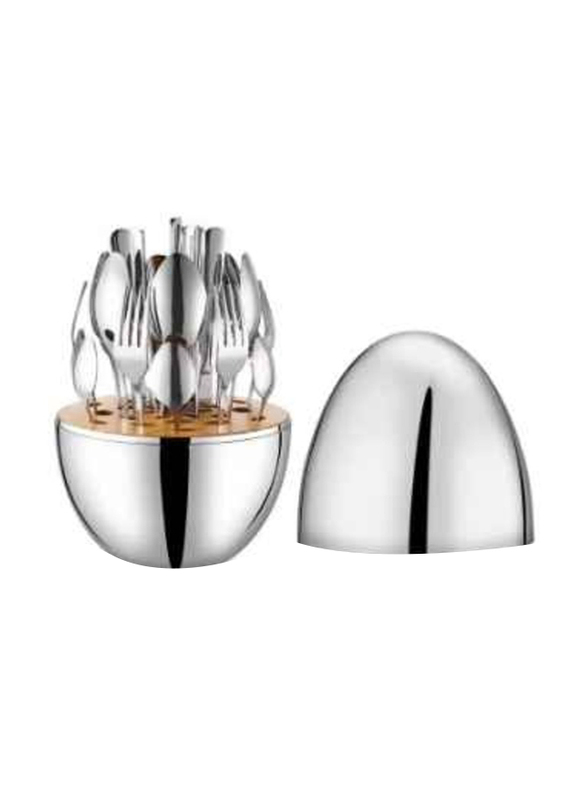 24-Piece Stainless Steel Cutlery Set with Storage Holder, Silver