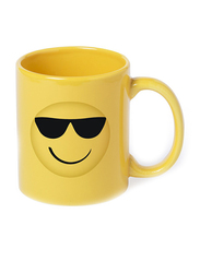 370ml Smiley with Sunglass Emoji Design Ceramic Restaurant Coffee Mug, Large Size, DWMK 105, Yellow