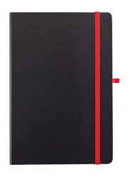 Santhome Classic Lined Notebook with Hardcover Ruled, 3mm Elastic Closure, 192 Pages, 70 GSM, A5 Size, 5 Pieces, Black/Red