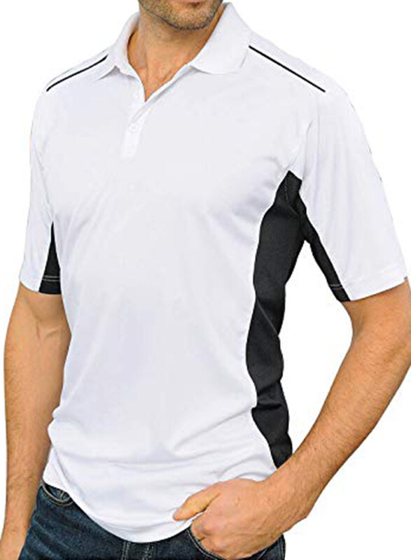 

Santhome Sports Polo Shirt with UV Protection for Men, Medium, White/Black