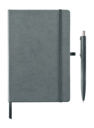جيفتولوجي دفتر ناعم الملمس بغلاف مقوى مع قلم ، 192 ورقة ، 70 جي إس إم ، مقاس A5 ، رمادي