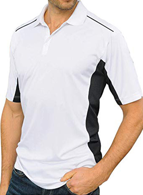 Santhome Sports Polo Shirt with UV Protection for Men, Small, White/Black