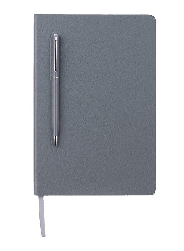 Giftology Campina Soft Touch Hardcover Notebook and Pen Set, 80 Sheets, 80 GSM, A5 Size, Grey