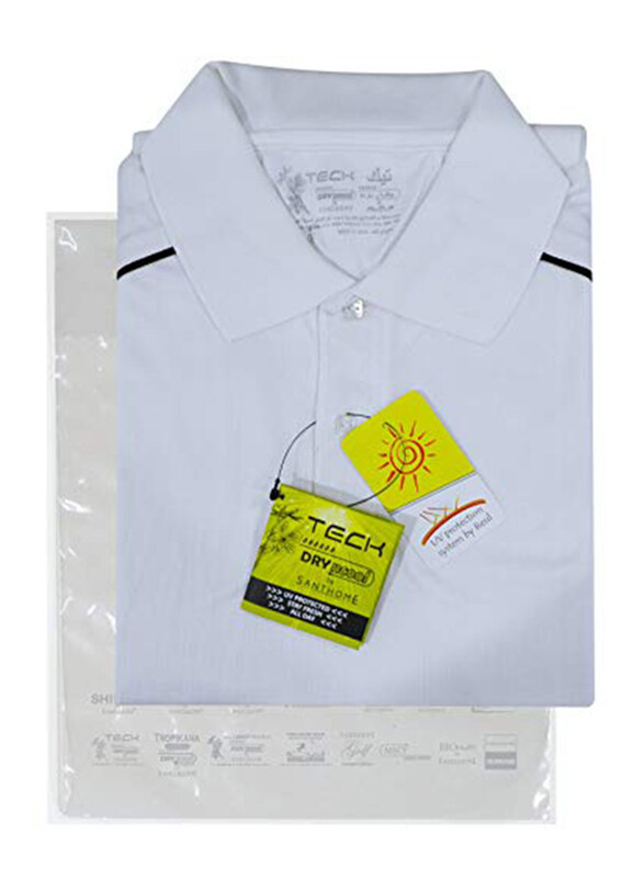 Santhome Sports Polo Shirt with UV Protection for Men, Small, White/Black