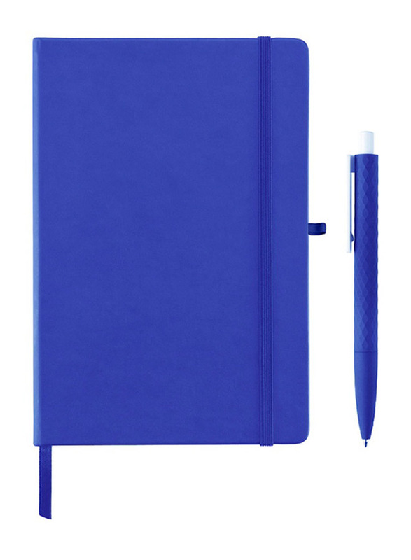 Giftology Soft Touch Hardcover Notebook with Ballpoint Pen, 192 Sheets, 70 GSM, A5 Size, Blue
