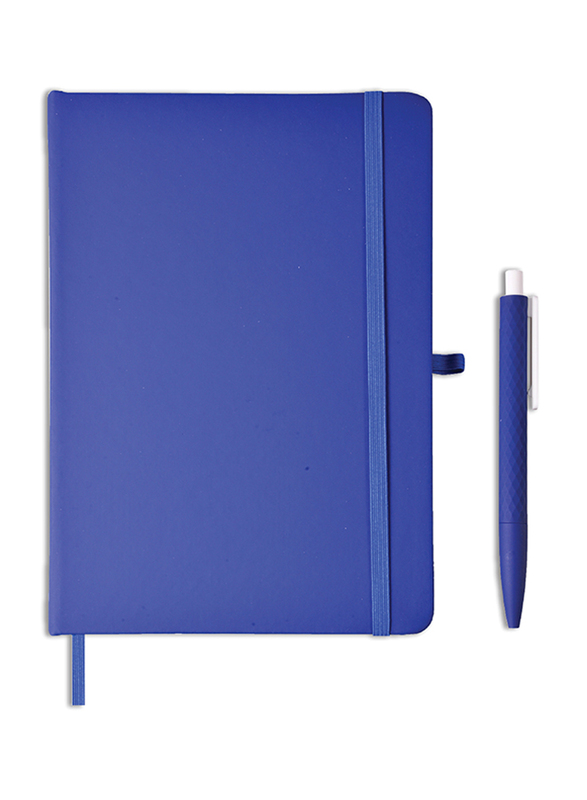 جيفتولوجي دفتر ملاحظات بغلاف مقوى ناعم الملمس مع قلم ، 192 ورقة ، 70 جي إس إم ، مقاس A5 ، أزرق