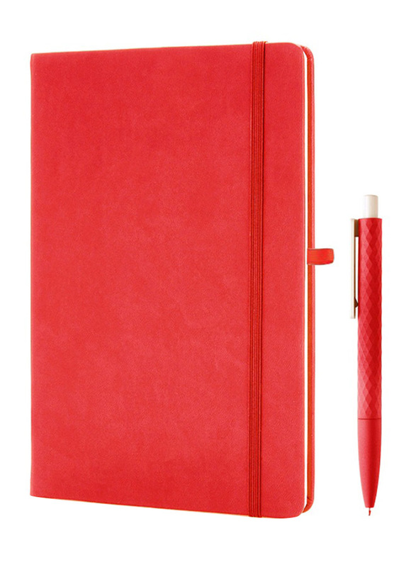 Giftology Soft Touch Hardcover Notebook with Pen, 192 Sheets, 70 GSM, A5 Size, Red