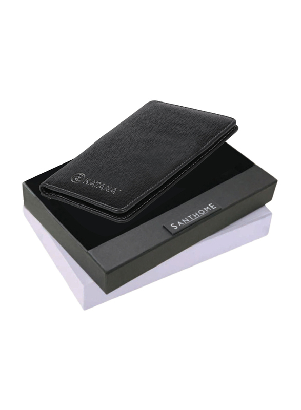 Santhome Genuine Leather Slimfold Full-Grain Long Bifold Wallet for Men, Black