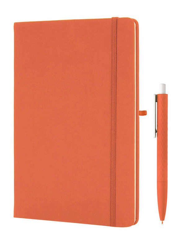 

Giftology Soft Touch Hardcover Notebook with Pen, 192 Sheets, 70 GSM, A5 Size, Orange