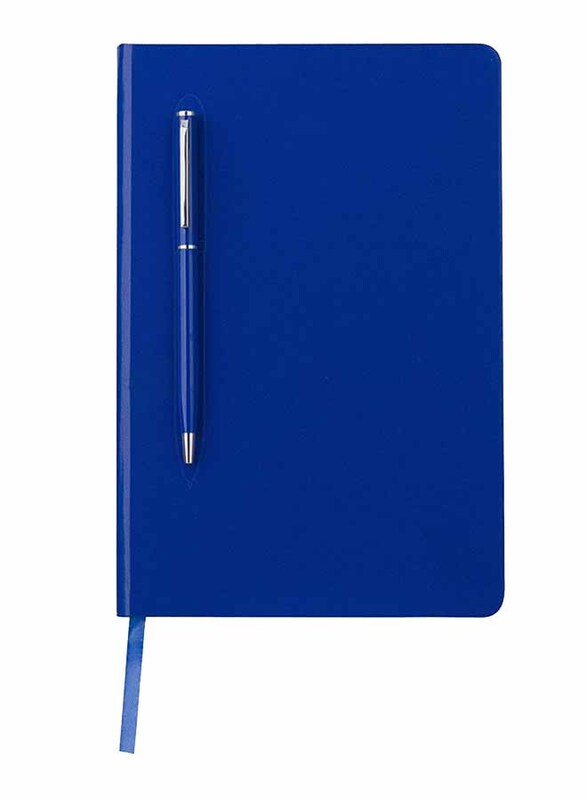Giftology Campina Soft Touch Hardcover Notebook and Pen Set, 80 Sheets, 80 GSM, A5 Size, Blue