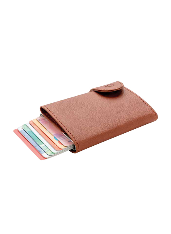 سي- سيكيور محفظة جلدية صغيرة منبثقة رفيعة لحمل البطاقة للرجال ، حجب RFID NFC، بني