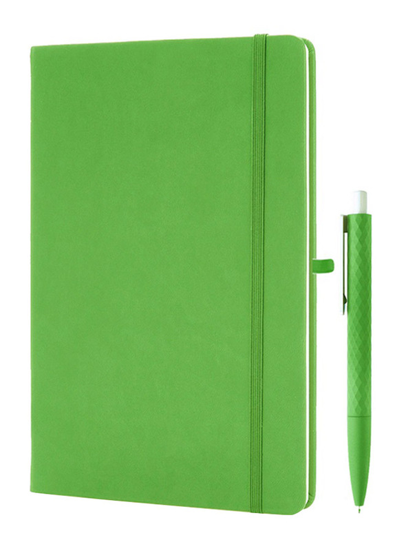جيفتولوجي دفتر ملاحظات بغلاف مقوى ناعم الملمس مع قلم ، 192 ورقة ، 70 جي إس إم ، مقاس A5 ، أخضر