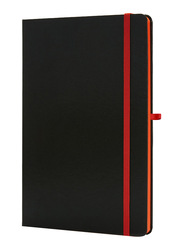 Santhome Classic Lined Notebook with Hardcover Ruled, 3mm Elastic Closure, 192 Pages, 70 GSM, A5 Size, 5 Pieces, Black/Orange