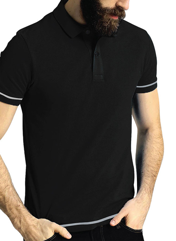 Santhome Short Sleeve Polo Shirt for Men, Medium, Black