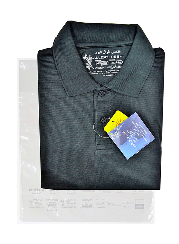 Santhome Short Sleeve Polo Shirt for Men, Small, Black