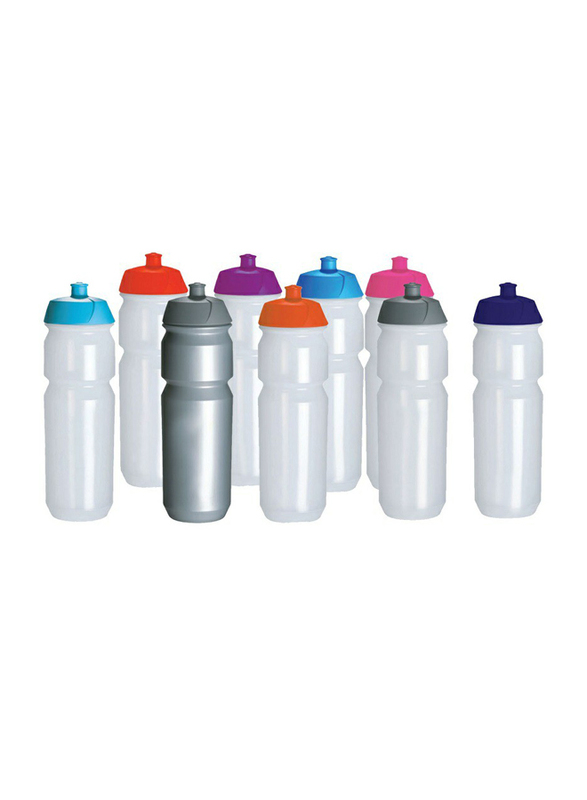 Tacx 750ml Sipper Sports Plastic Water Bottle with Spout, 6 Pieces, WB 003-Trans/Aqua Lid, Aqua Blue/Transparent