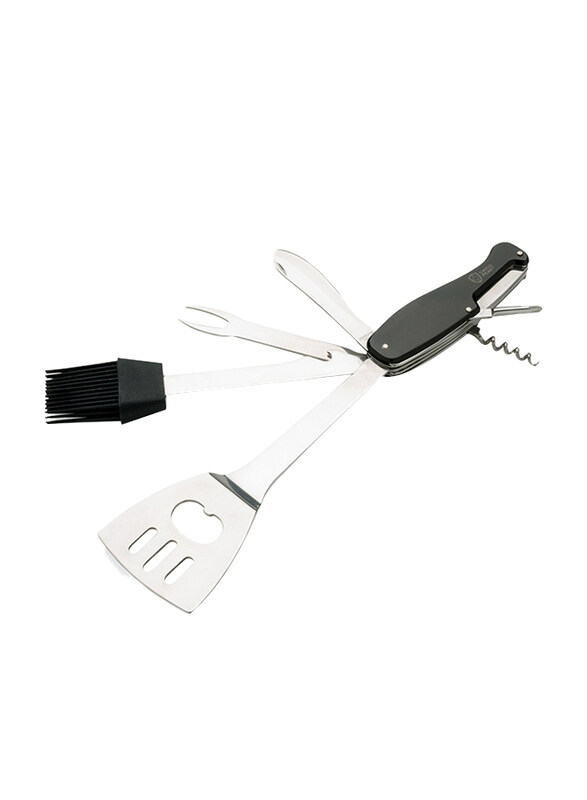 

Swiss Peak 5-in-1 BBQ Multi Tool Portable Grill Tool Set, Black/Silver
