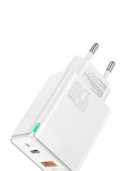 Brave Gan Series Usb-C + Usb-A Fast Charging Wall Adapter, Type-C to Lightning Cable, 45W, White