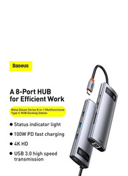 Baseus 8-in-1 Type C HUB Dock for MacBook Pro Air USB C Splitter, Grey