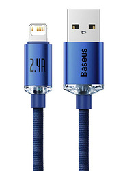Baseus 1.2-Meter Crystal Shine Fast Charging Data 2.4A Lightning Cable, USB Type A to Lightning for Smartphones/Tablets, Blue