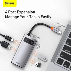 Baseus 4-in-1 USB C Hub Docking Station Adapter with 4K HDMI for MacBook Pro/Microsoft Surface Pro/Apple iPad Pro, Grey
