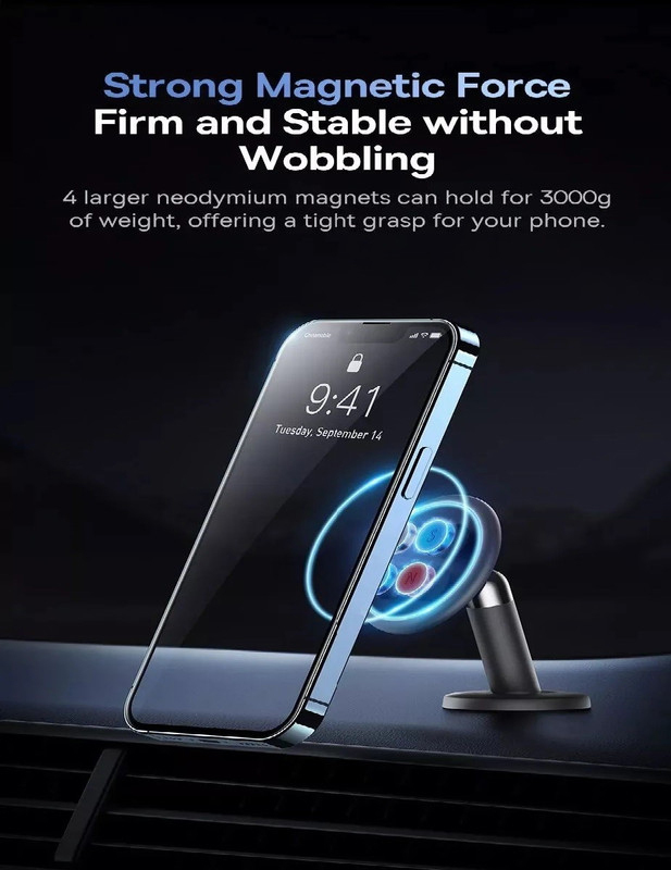 Baseus Universal 360° Strong Magnetic Dashboard Car Mount Holder for Samsung/iPhone/Huawei/Xiaomi Smartphones, Black