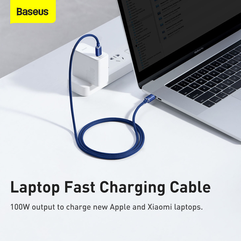 Baseus 1.2-Meter Crystal Shine Fast Charging 100W Type-C Cable, USB Type-C to USB Type-C for Smartphones/Tablets, Blue